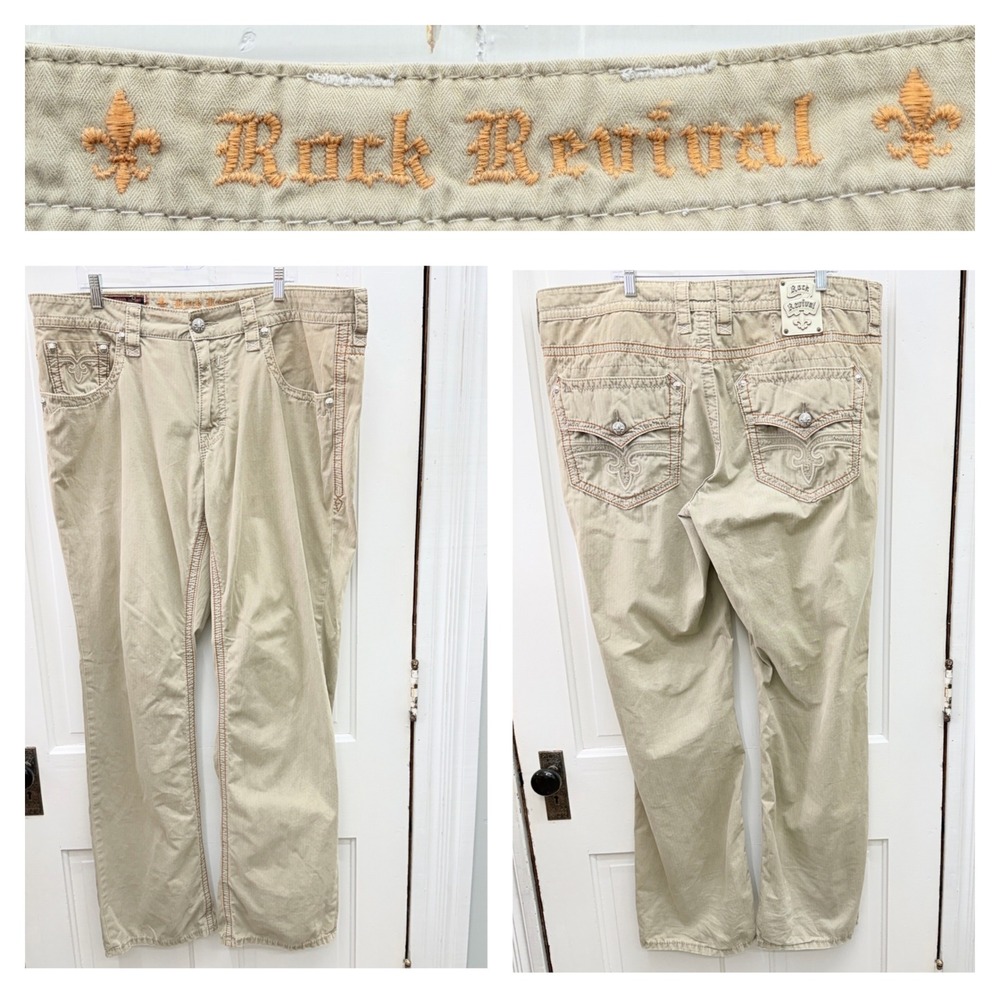 Rock Revival Mens 40 Khaki Boot Cut Jean Pants Slate RPM015-JP Tall inseam 35